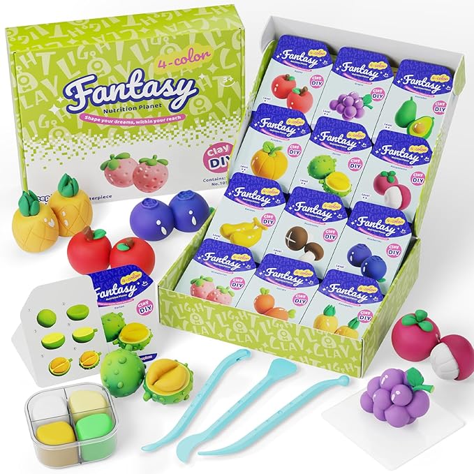 Air Dry Modeling Clay for Kids - Nutrition Planet, 12 Boxes Clay Kit with 4 Tools & Tutorials, Soft DIY Craft Kit for Art Projects, Creative Gift for Boys & Girls Ages 3+