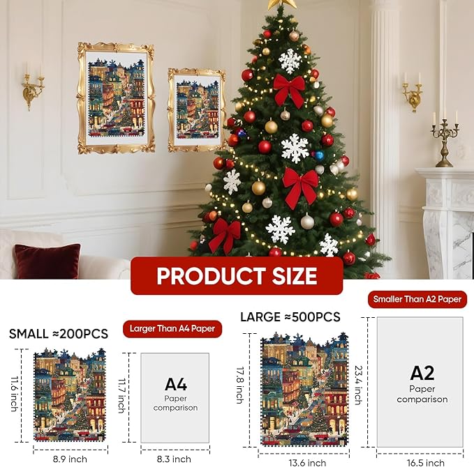 Puzzles for Adults Christmas Eve Street Wooden Jigsaw Puzzle, 200 Pcs Irregular Shaped Beautiful Pieces, Birthday for Parents and Kids, Fun Challenge Family Game 8.9'' x 11.6''