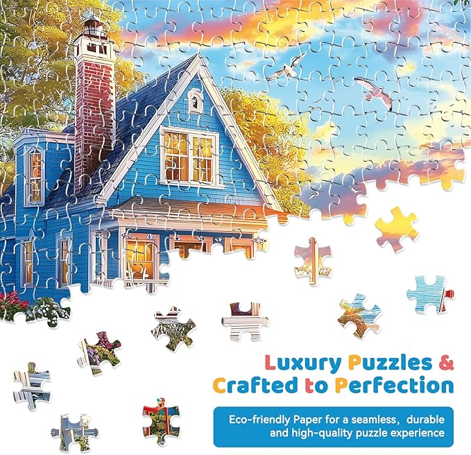 300 Piece Jigsaw Puzzle for Adults – Charming Beach House, Sailboat & Playful Dog – Fun Perfection Game, Premium Puzzle for Relaxation, Family Activity or Gift (20.5" × 15")
