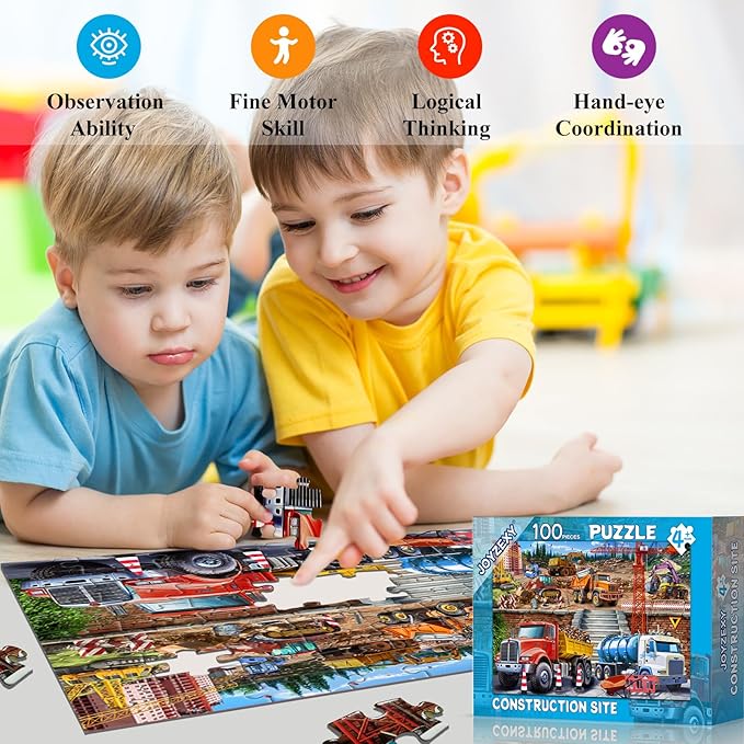 Puzzles for Kids Ages 4-8 6-8 8-10, Construction Site 100 Piece Puzzles for Kids, Educational Kids Puzzles Toys for Boys Girls Age 4, 5, 6, 7, 8-10 Years Old
