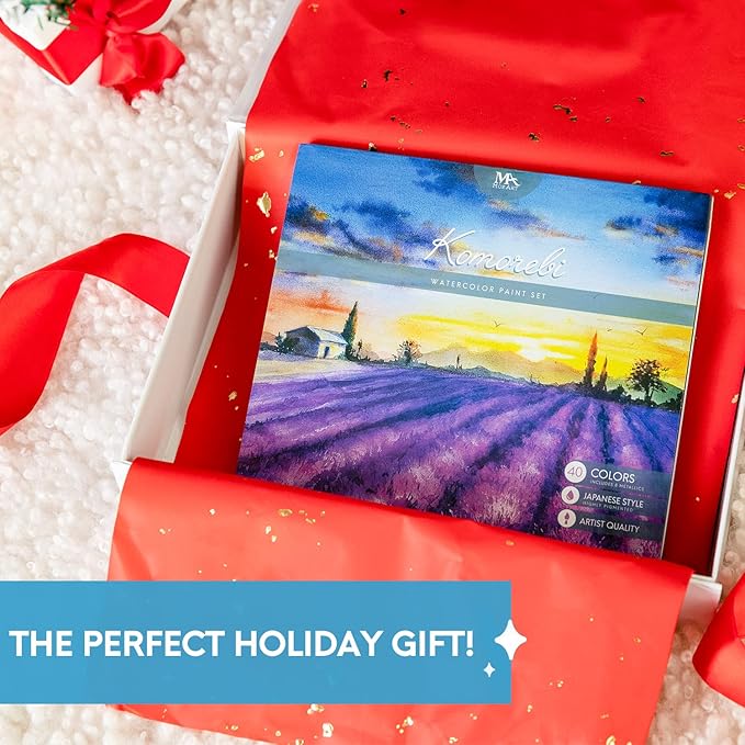 Mozart Premium Japanese Watercolor Paint Set - 40 Rich Colors with Metallic, Neon Pans - Artist-Quality Set for Adults, Kids & Students - Water Color - Metallic Watercolor Paints