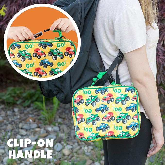 Bentology Lunch Bag for Boys- Kids Insulated Durable Lunchbox Tote Fits Bento Boxes, Containers, Jars & Water Bottles- Reusable School Lunch Sleeve w Clip on Handle- Keep Food Hotter or Colder Longer