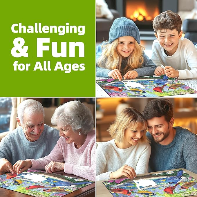 Birds at Birdbath 1000 Piece Jigsaw Puzzle for Adults Birds Bath Fountain Garden Scene Challenging Family Puzzle Perfect for Game Nights (27.5"X19.6")