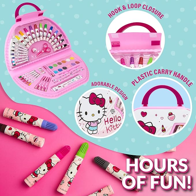 Hello Kitty Colored Pencils Art Supplies Kids Drawing Kit School Supplies Painting Kit Girls Drawing Pencils Art Kit Travel Case with Crayons Arts and Crafts for Kids 4-12 (White/Pink)