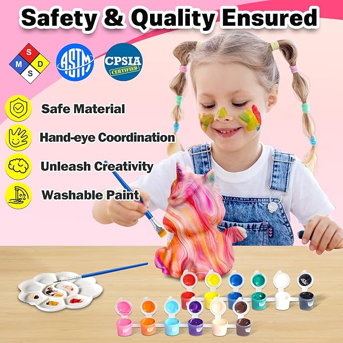 FUNZBO Paint Your Own Unicorn Lamp Kit - Arts and Crafts Supplies Painting Kits for Kids Teens Adults, DIY Night Light Unicorn Toy for Toddlers Girls Boys Age 3 4 5 6 7 8 9 10 11 12 13 + Birthday Gift