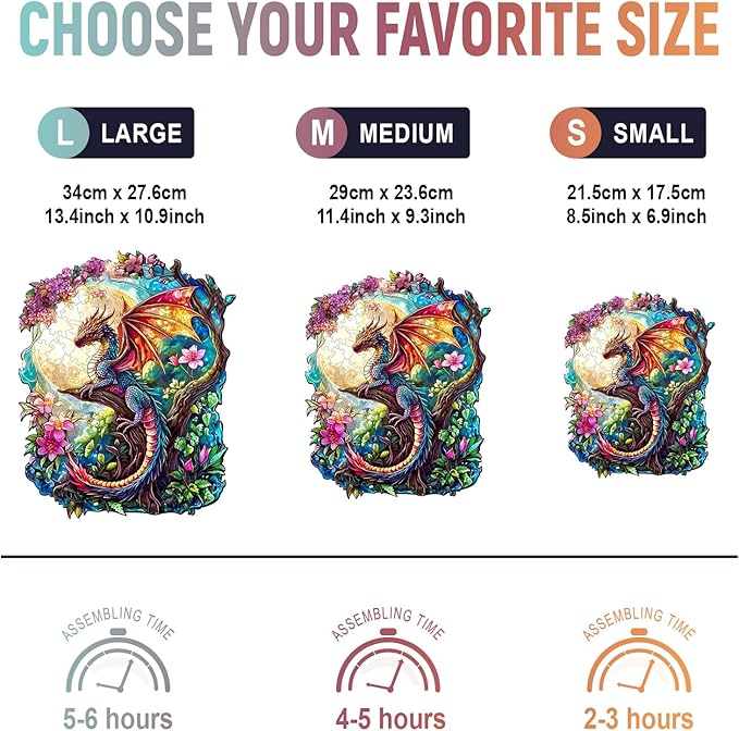 Wooden Puzzles for Adults - Dragon in Moonlight Wooden Jigsaw Puzzle, Unique Animal Shaped Wood Puzzles Adult, Christmas Birthday Gifts for Friends/Family, Home Decor 8.5 * 6.9in 85pcs