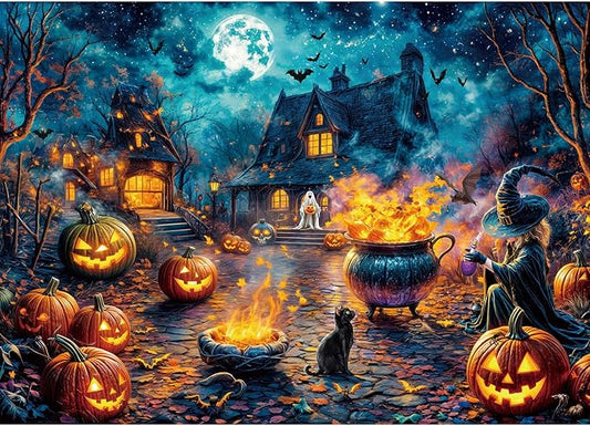 Puzzles for Adults 1000 Pieces, Halloween Witchfire Hearth Jigsaw Puzzles, Fun Horror Challenging Puzzle, Halloween Puzzle Gift, Home Decoration Puzzles, Interlock Perfectly No Dust