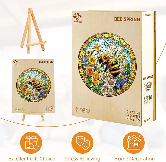 Wooden Puzzles for Adults, Wooden Jigsaw Puzzles for Adults Kids, Bee Spring Unique Shaped Wood Puzzles Adult, Creative Birthday Gifts for Friends Family Game, Home Decor (8.5 * 8.5in 100pcs)