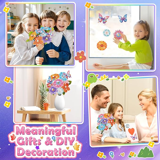 Crafts for 6-8-12-10 Year Old Girls Birthday Gifts, Arts & Crafts for Kids Ages 6-12 Diamond Art Kits for Girl Toys Age 7 8 9 11 Teen Girls DIY Gem Flower Bouquet for Home Room Decor Party Activities
