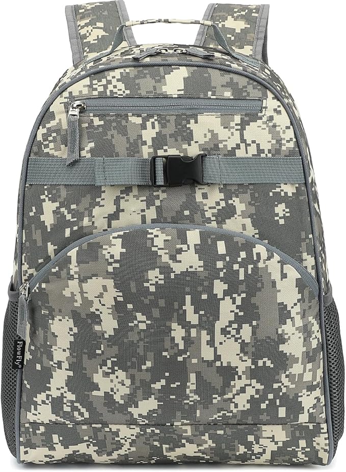 FlowFly Kids Backpack for Toddler Boys Girls, Simple Lightweight Bookbag for Daycare Kindergarten Elementary School Travel, Small Modern Bag (Large), Digital Camo