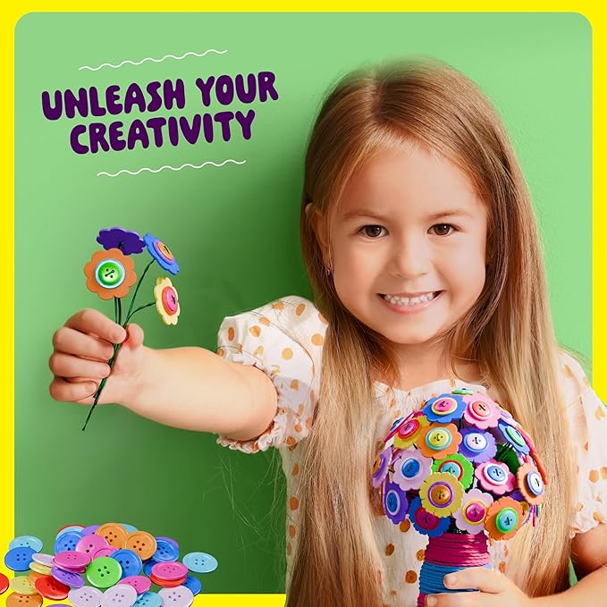 Dan&Darci Light Up Button Flower Craft Kit - Crafts for Kids Ages 4-8 - Arts & Crafts Gift for Girls - Activities for Kid Age 6-8 Girls - 5 Year Old Girl Gift Toys - Birthday Gifts for 5 6 7 8 Years