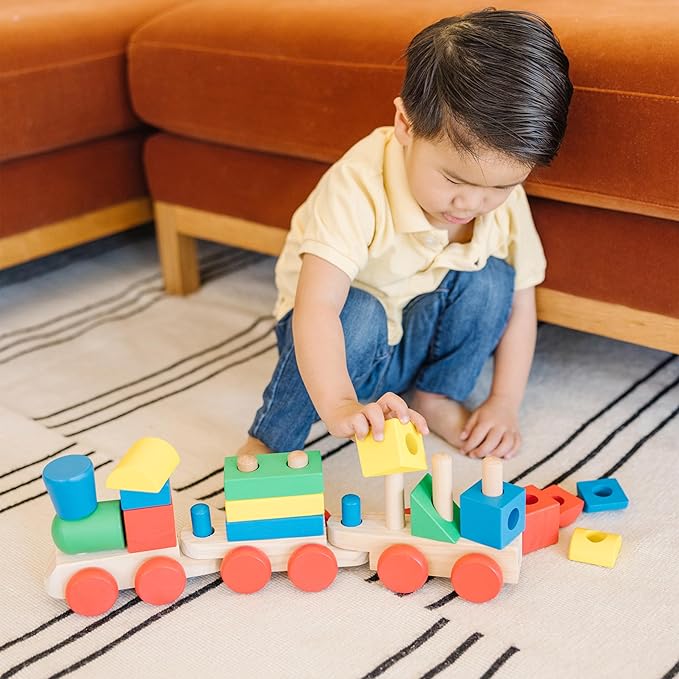 Melissa & Doug Stacking Train - Classic Wooden Toddler Toy (18 pcs)