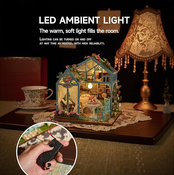 [2025 New] Floral Reverie Miniature House Kit with LED Light, Book Nook Kit with Cover for Birthday, 3D Wooden Bookends Puzzle Bookshelf Decor Building Kit Birthday Gifts for Family, Friends