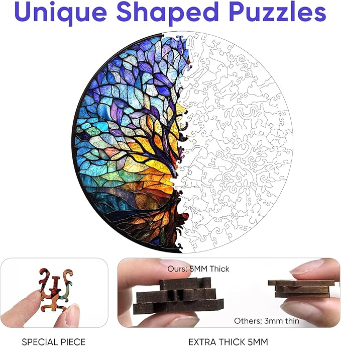 Ruikiyart Wooden Puzzles for Adults,500 Pieces Tree of Life Wooden Jigsaw Puzzles,Unique Shaped Colorful Tree Puzzles for Kids and Adults,Family Game,Christmas Birthday Gifts,17.3x18.4 Inches