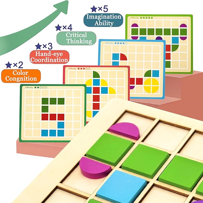 Activities for Dementia Patients, 80 Tiles Wooden Puzzle Games for Seniors, Colorful Shape Pattern Alzheimers Products for Elderly, Tile Matching Memory Cognitive Busy Board Gadgets Gifts