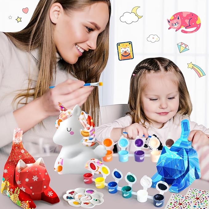 Goodyking Paint Your Own Cat & Unicorn Lamp Art Kit 2pcs, DIY Night Light, Christmas Crafts for Teens, Painting Kit for Girls Boys Age 4 5 6 7 8+, Art Supplies Cat Craft Gift for Birthday, Party