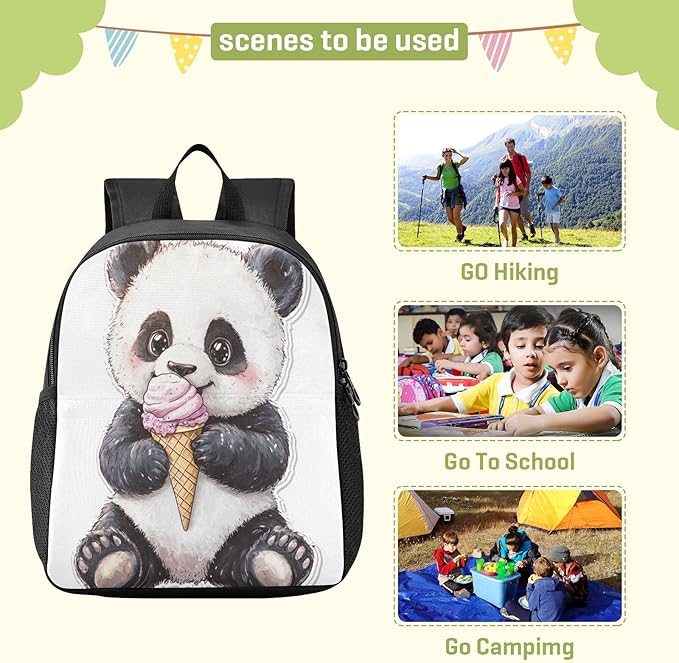 Panda Cute White Toddler Backpack for Boys Girls 3-6 Small Travel Backpacks for Kids Preschool Bookbag for Elementary Kindergarten for Travel