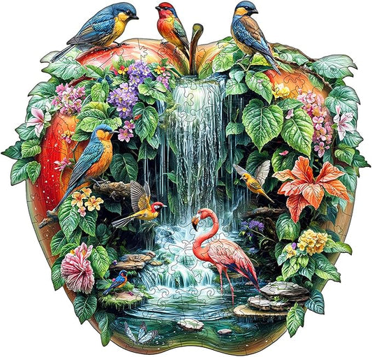 Wooden Puzzles for Adults - Paradise Garden Wooden Jigsaw Puzzle, Unique Animal Shaped Wood Puzzles Adult, Christmas Birthday Gifts for Friends/Family, Home Decor 8.5 * 8.1in 100pcs