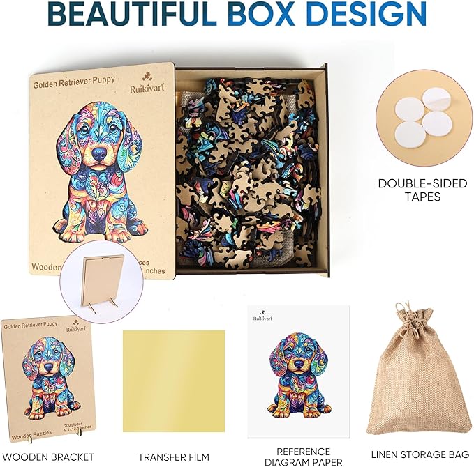 Ruikiyart Wooden Puzzles for Adults,500 Pieces Golden Retriever Puppy Jigsaw Puzzles for Adults and Kids,Unique Shaped Liberty Jigsaw Puzzles,Best Gifts,19.3x14.47Inches
