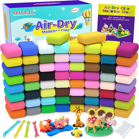 Air Dry Clay 66 Colors, Modeling Clay for Kids, DIY Model Magic Clay, Molding Clay Kit with Sculpting Tools, Non-Sticky Soft and Super Light, Arts and Crafts Gift for Boys Girls Kids