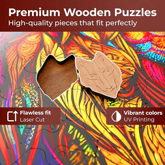 CRAFTHUB Animal Wooden Puzzles for Adults – A3 Lion with 121 Pieces – Jigsaw Puzzles with Unique Animal Shapes – 10.8" x 11.4"