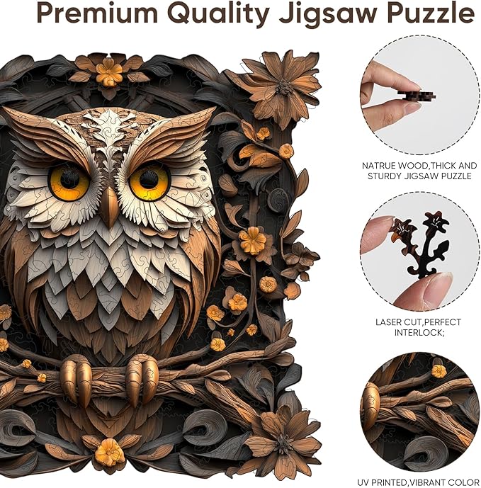 Wooden Puzzles for Adults 500 Pieces, Metal Owl Jigsaw Puzzles, Unique Shape Adult Puzzles, Irregular Christmas Thanksgiving Gifts for Family Friend(16.5 * 16.3 in)