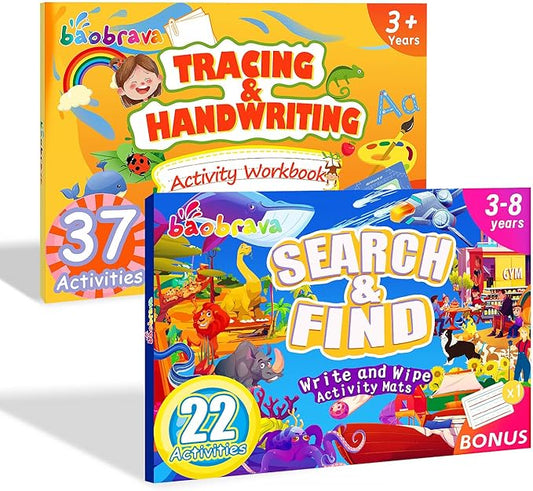 Search and Find Book, and Handwriting Practice & Tracing Books for Kids 3-8 - 50+ Travel Games for Car and Airplane, Preschool Learning Activities, Kindergarten Workbooks, Gift for Kids