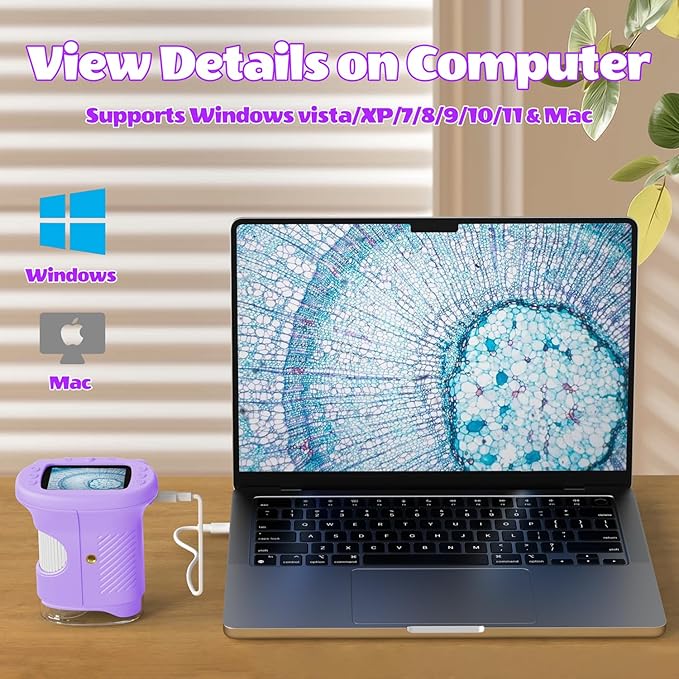 Kids Microscope, 1000X Portable Digital Microscope with 2.4" IPS Screen & 8 LEDs, USB Rechargeable, STEM Educational Science Kit, Great Christmas & Birthday Gift for Children Ages 3-12