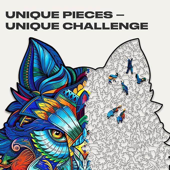 UNIDRAGON Wooden Puzzles for Adults Unique Jigsaw Puzzles - Royal Size Majestic Wolf Kingsize 16.5"x22.6" 700 PCS Deko with Cut 0.03 mm Accuracy Animal