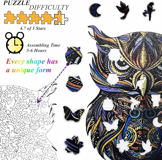 Wooden Jigsaw Puzzle for Adults,Owl Animals Shaped Magic Puzzle Pieces Best Gift for Adults,Can be Used as a Cool Mouse Pad,212pcs,(16.14 * 10.43 inches)