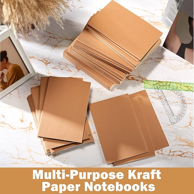 150 Pack Kraft Notebook Journals 5.82 Inch x 4.13 Inch A6 Journal Softcover Notebooks Bulk for Kids Student Writing Sketch Travel Journal Office Notepad with 48 Pages 24 Sheets, Lined (Brown)