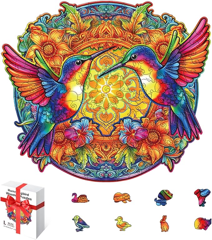 200 Pieces Wooden Puzzles for Adults, 11.8x10.2 Inches Hummingbird Jigsaw Puzzles, Craft hub Wood Hummingbird Puzzle for Puzzle Lover, Birthday Gift for Bird Lover Family Game Home Decor