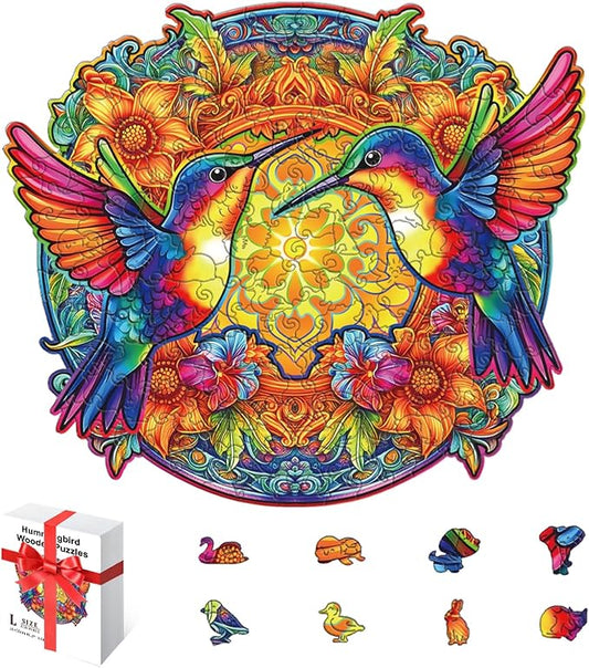 200 Pieces Wooden Puzzles for Adults, 11.8x10.2 Inches Hummingbird Jigsaw Puzzles, Craft hub Wood Hummingbird Puzzle for Puzzle Lover, Birthday Gift for Bird Lover Family Game Home Decor