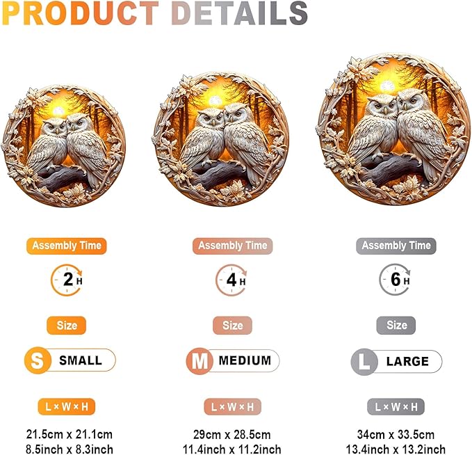 Wooden Puzzles for Adults - Couple Owl Wooden Jigsaw Puzzle - Unique Animal Shaped Wood Puzzles Adult - Christmas Birthday Gifts for Adults/Friends/Family - 300pcs 13.4 * 13.2in