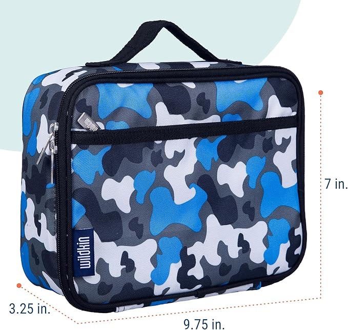 Wildkin Kids Insulated Lunch Box – Durable and Reusable for School & Travel - Blue Camo