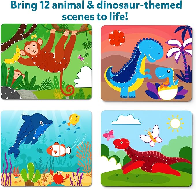 Skillmatics Dot It Sticker Art - Animals & Dinosaurs Combo, Mess-Free Fun for Kids, 750+ Stickers, Craft Kits, DIY Scrapbooking Activity, Travel Toys, Gifts for Ages 3, 4, 5, 6, 7