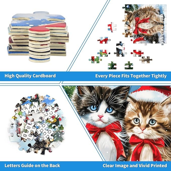 Christmas 100 Piece Puzzles for Kids, Christmas Cat 100 Piece Puzzles for Adults, Cute Kitten 100 Pieces Puzzle for Kids Ages 4-8, Jigsaw Puzzle for Seniors Teens Brain Teaser