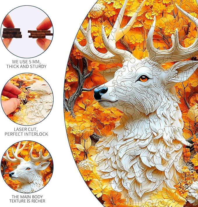 Wooden Jigsaw Puzzle, 200-500 Pieces Unique Shape Animal Puzzle, for Adults & Kids, Birthday Gift Family Game, Decorative Puzzle, Unique Gift (Golden Deer, 200 PCS)