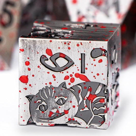 Metal DND Cat Dice Polyhedral RPG Dice Set with Gift Case for Dungeons Dragons Role Playing Game, 7PCS D and D Dice D6 D8 D10 D12 D20 D% (Blood)