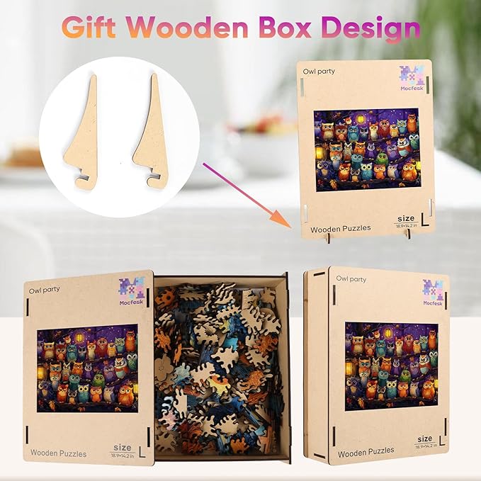 Wooden Puzzles for Adults, Halloween Owl Family Puzzles 500 Pieces, Unique Shaped Jigsaw Puzzles for Adults and Kids, Fun Challenge Family Game 18.9'' x 14.2''