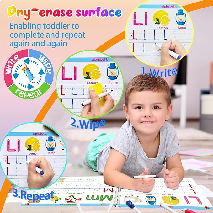 Preschool Learning Activities Educational Workbook - Toddler Prek Montessori Handwriting Practice Activity Tracing Toys Busy Book for Kids, Autism Learning Materials and ABC Learning Book