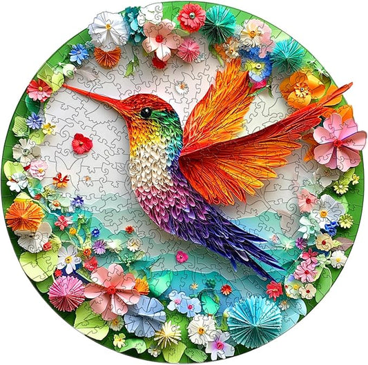 Wooden Puzzles for Adults - Hummingbird Wooden Jigsaw Puzzle - Unique Shape 3D Vision Wood Puzzles Adult - Christmas Birthday Gifts for Adults/Friends/Family - 110pcs 8.4 * 8.3in