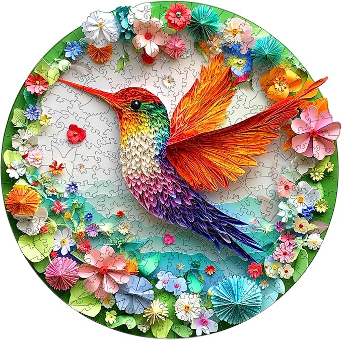 Wooden Puzzles for Adults - Hummingbird Wooden Jigsaw Puzzle - Unique Shape 3D Vision Wood Puzzles Adult - Christmas Birthday Gifts for Adults/Friends/Family - 210pcs 11.4 * 11.3in