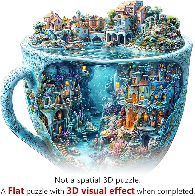 Wooden Puzzles for Adults, Ocean Mug Wooden Jigsaw Puzzle for Adults, Unique Shaped Wood Puzzles Adult, Dreamy City Scenery Puzzle, Fun Gifts & Home Decor (M-11.4 * 11.4in - 190 pcs)
