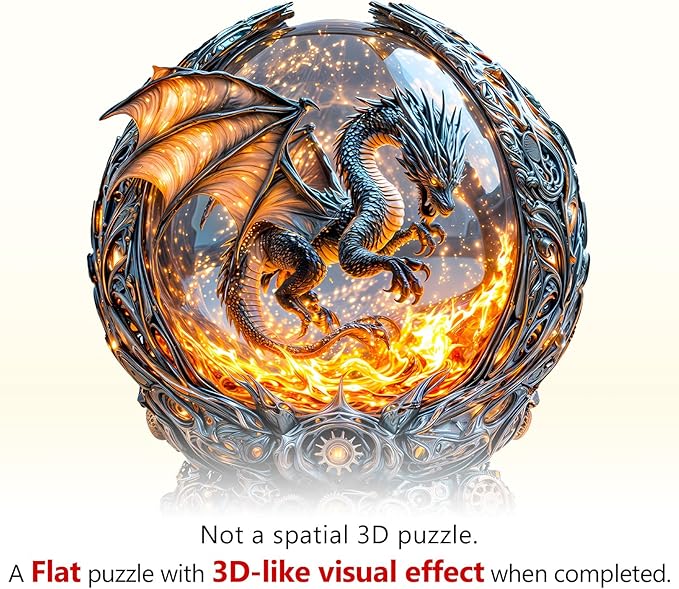 WOODBESTS Wooden Puzzles for Adults, Magic Ball Fire Dragon Wood Puzzles Adult(95 Pieces, S, 8.5 * 7.8in), Unique Shape Wooden Animal Jigsaw Puzzles, Birthday Gifts for Adults Family Game