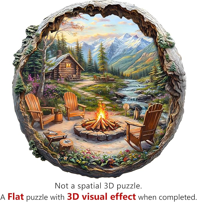 Wooden Puzzles for Adults - 3D Outdoor Bonfire Wooden Puzzle - Unique Animal Shape Wood Cut Puzzles - Eco-Friendly Home Office Decor (S-8.5 * 8.3in)