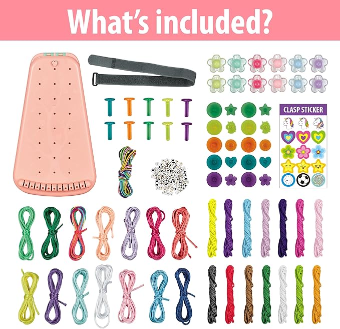 Chilpals Friendship Bracelet Making Kit for Girls,Arts and Crafts for Kids Ages 8-12,Birthday Gifts Ideas for Girl 7 8 9 10 11 Year Old - 2 in 1 Bracelets String Maker Toys Set (Pink)