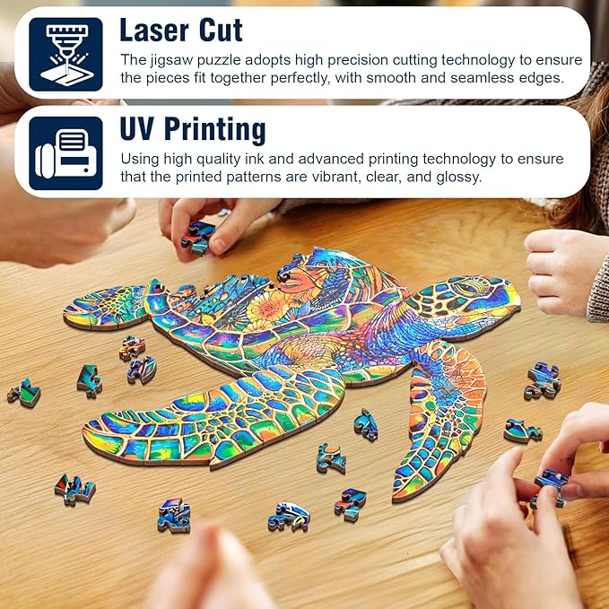 Wooden Jigsaw Puzzles, 300 Piece Sea Turtle Wood Puzzles, Wooden Puzzles for Adults and Teenagers, Uniquely Shaped Pieces, Challenging Puzzles for Puzzle Lover, Premium 5mm Wood