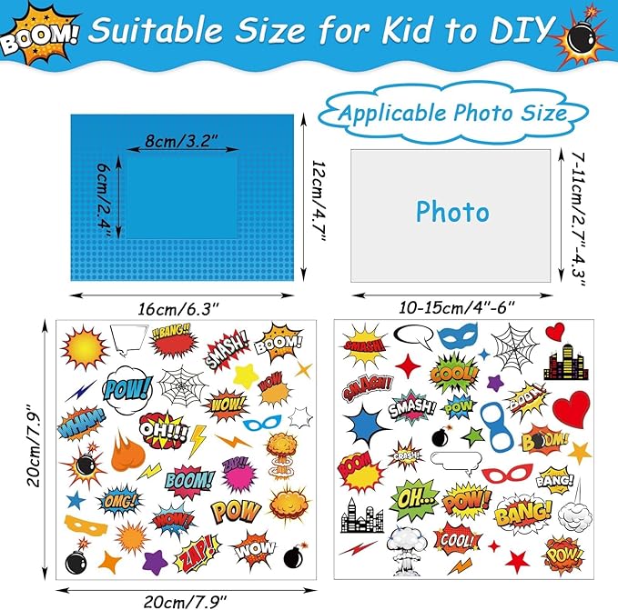 30 Pack Super Theme Hero DIY Picture Frame Craft Kit for Kids Fashion Hero DIY Photograph Craft Hero Children Stickers for Hero Art Craft Home Classroom Game Activities