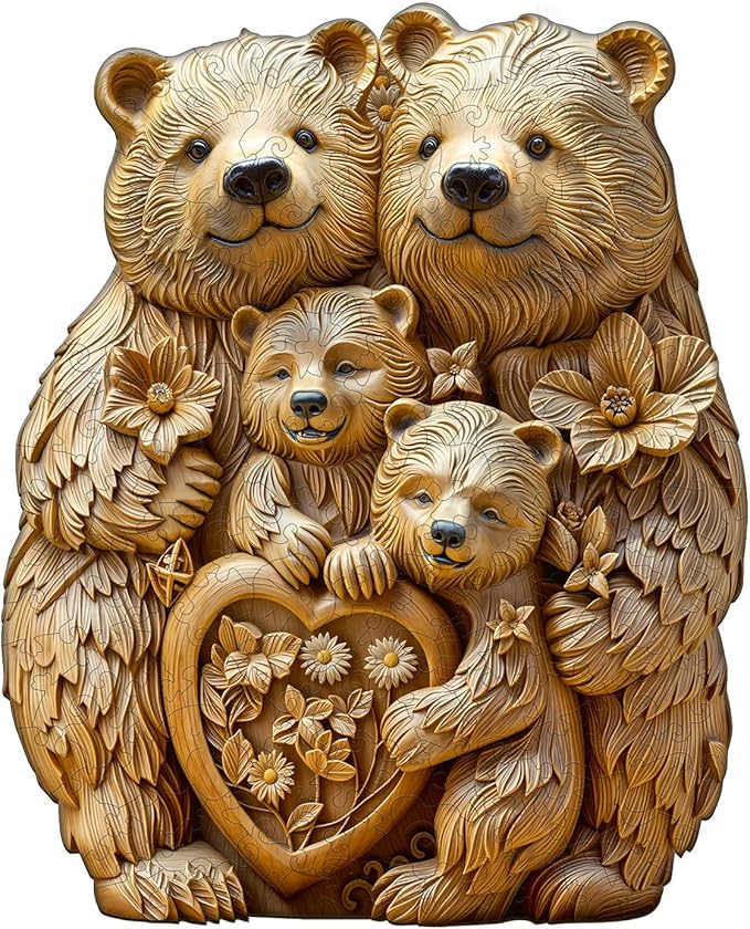 Wooden Puzzle for Adults-Wooden Puzzle Unique Shape Advanced Woodcarve Bear Wooden Jigsaw Puzzle for Adult, Wood Puzzles,Challenge Wooden Jigsaw Puzzle(M-13.4 * 10.9in 235pcs)